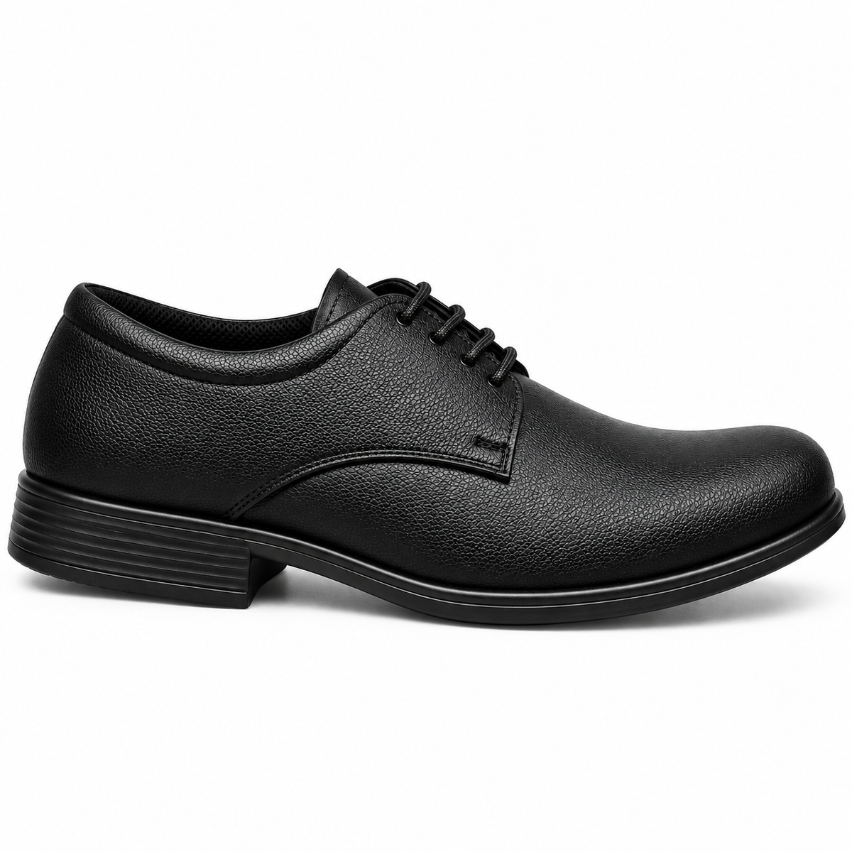 Black men’s lace-up formal shoes with textured upper and low heel