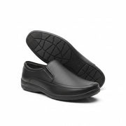 Black men’s textured slip-on formal shoes with patterned outsole