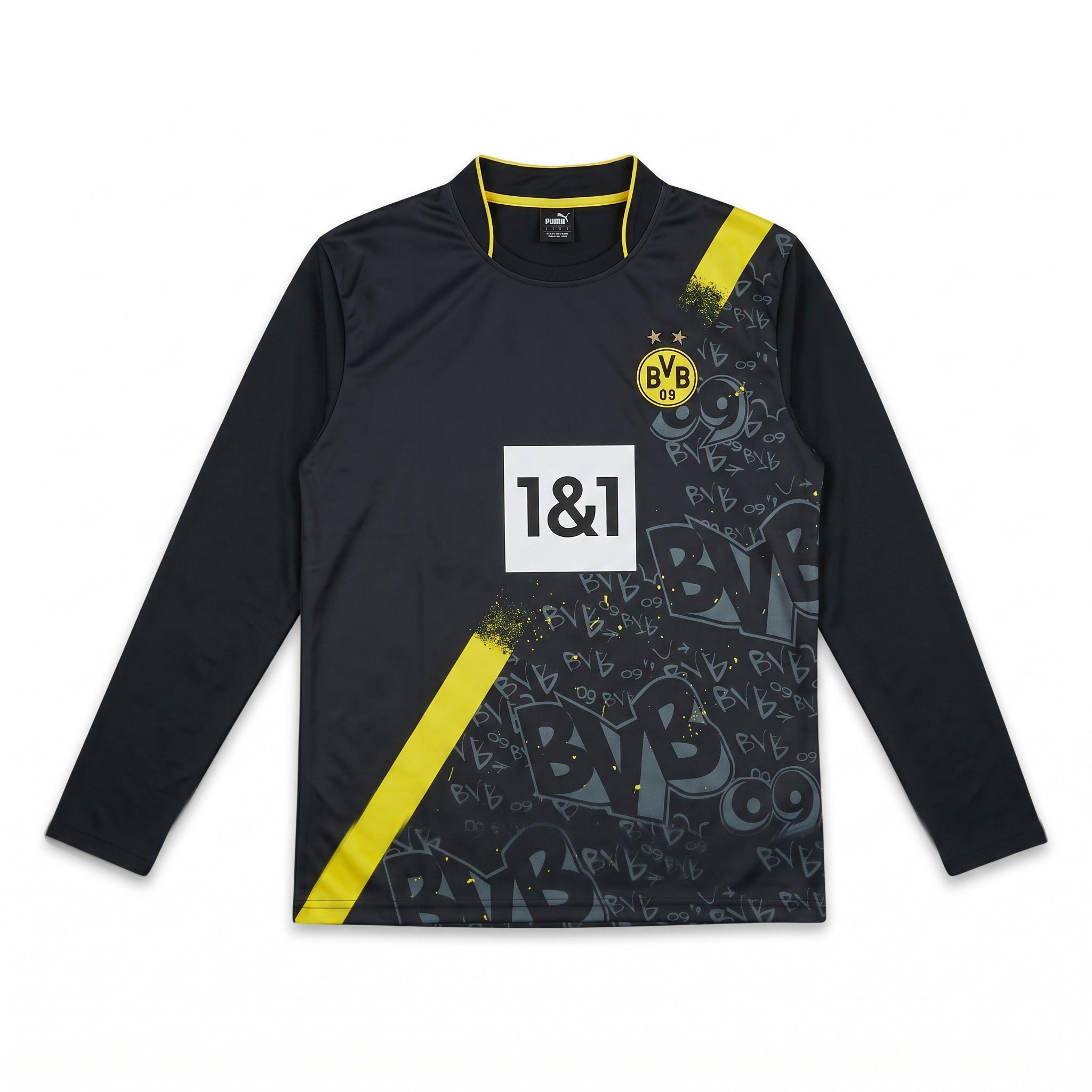 Borussia Dortmund long sleeve black football jersey with BVB crest and graffiti print