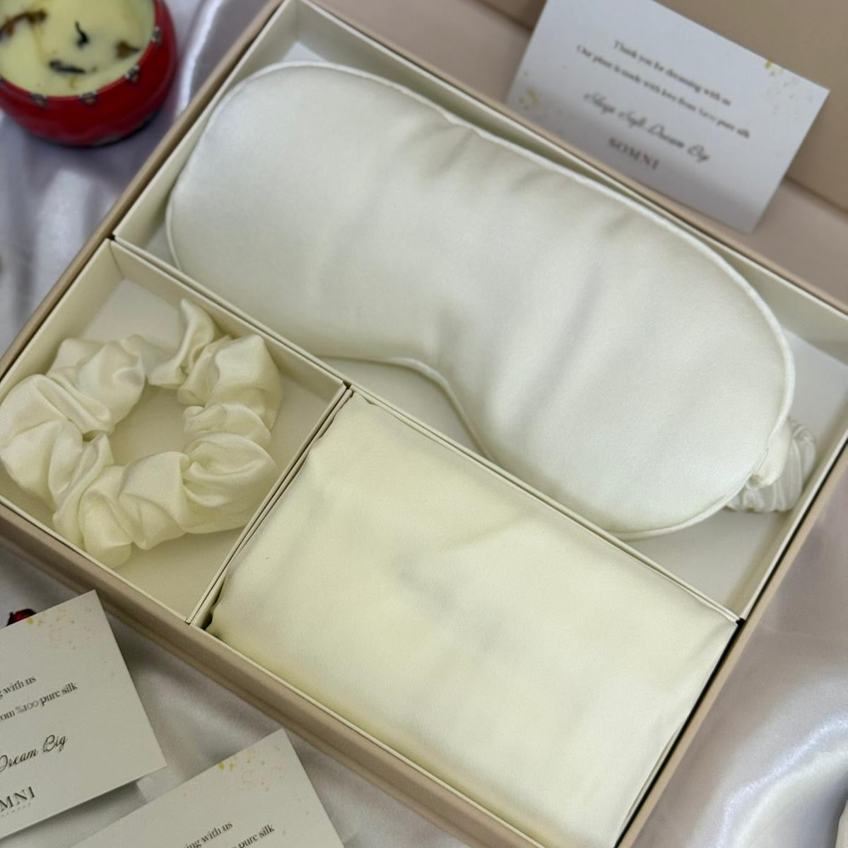 100% Mulberry Silk Sleep Set – Silk Pillowcase, Sleep Mask & Scrunchie