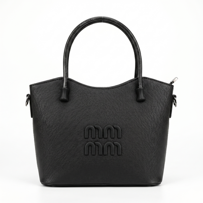 Classic Black Structured Tote Bag | Minimalist Design & Embossed Logo