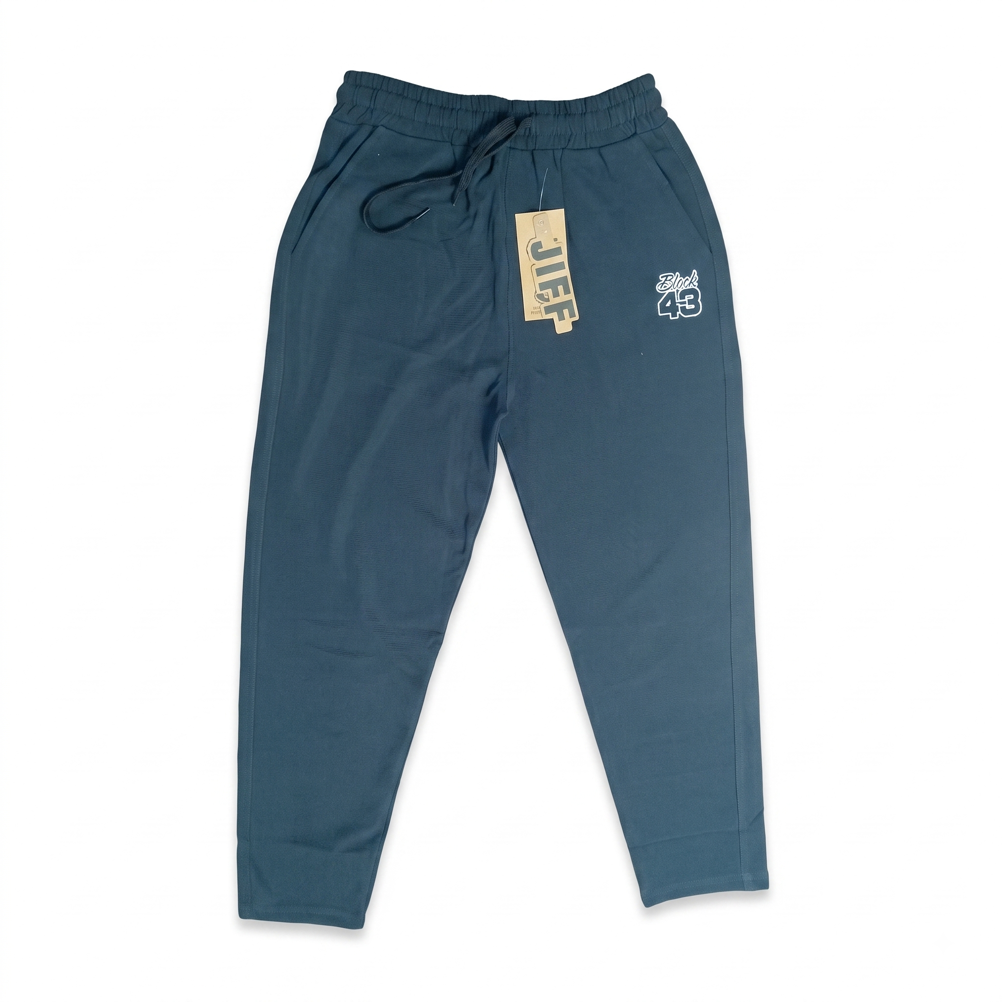 JIFF men's dark blue casual drawstring sweatpants with Block 43 print
