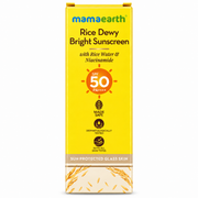 Mamaearth Rice Dewy Bright Sunscreen SPF 50 PA++++ 50g with rice water and niacinamide – front packaging