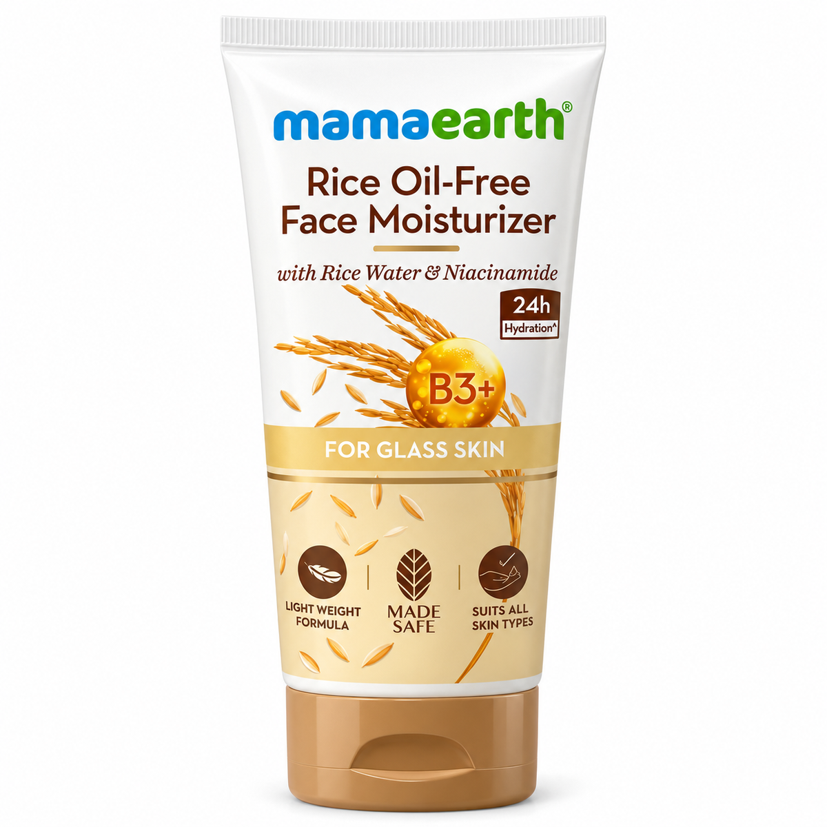 Mamaearth Rice Oil-Free Face Moisturizer 80g with Rice Water and Niacinamide – front packaging