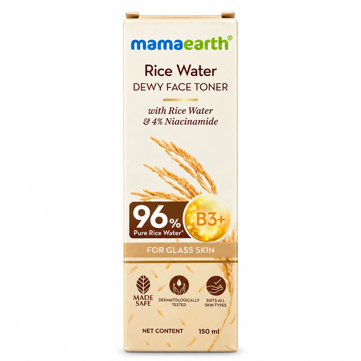 Mamaearth Rice Water Dewy Face Toner 150ml with rice water and 4% niacinamide – front packaging