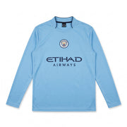Manchester City sky blue long sleeve football jersey with centered crest and Etihad logo