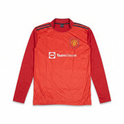 Manchester United long sleeve red football jersey with team crest and TeamViewer logo