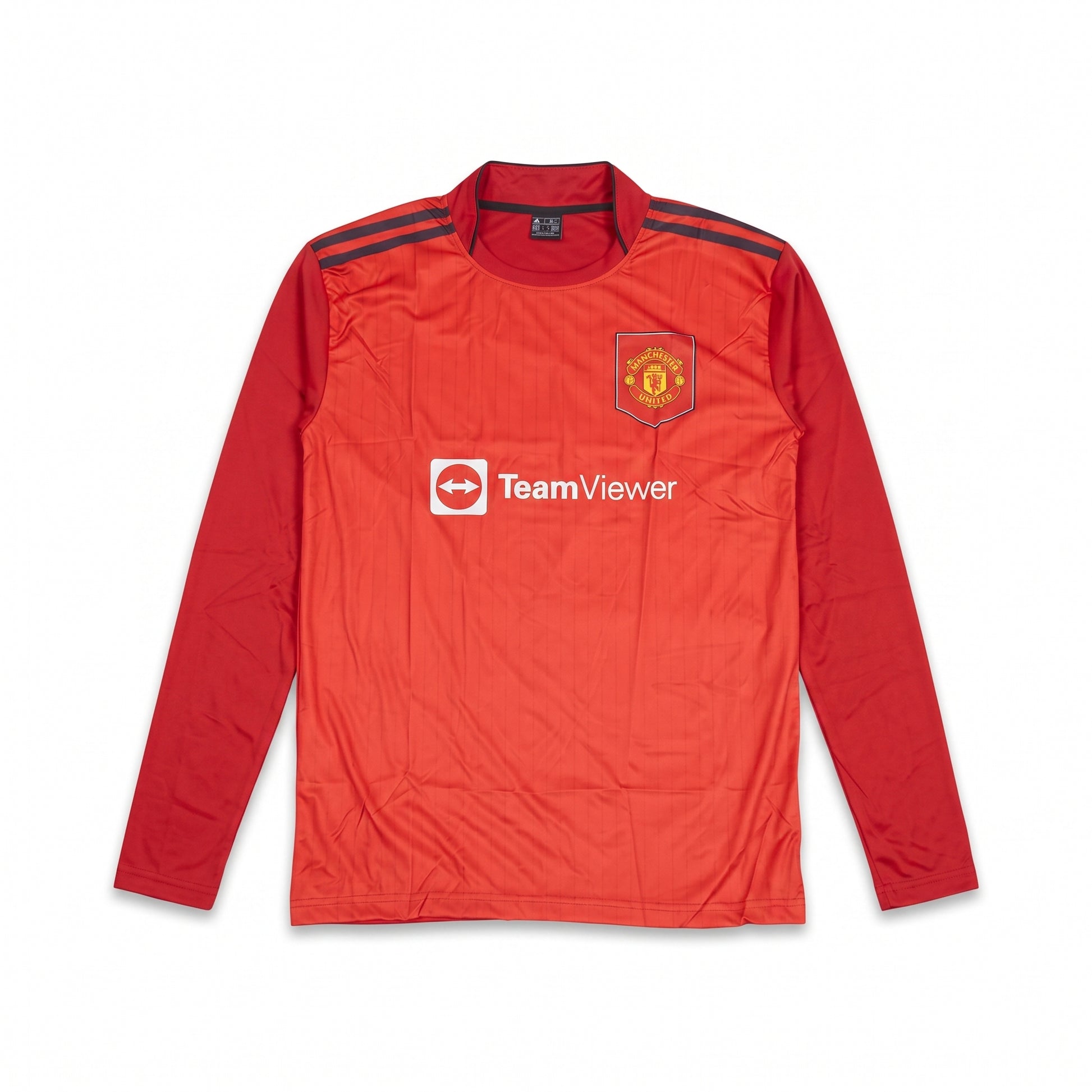 Manchester United long sleeve red football jersey with team crest and TeamViewer logo