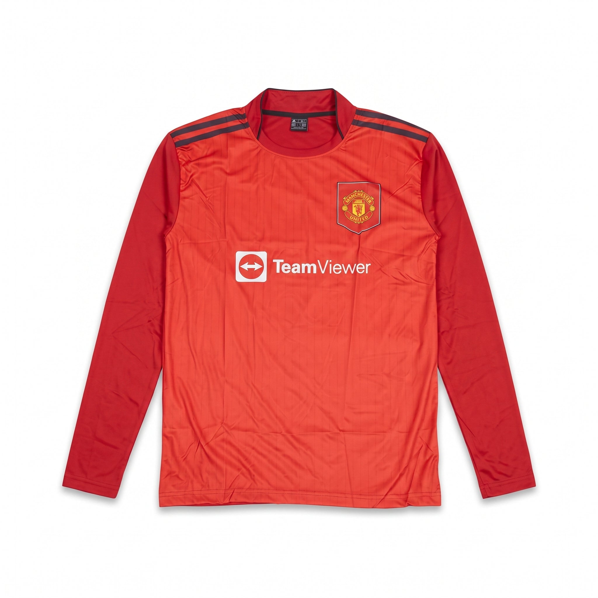 Manchester United long sleeve red football jersey with team crest and TeamViewer logo