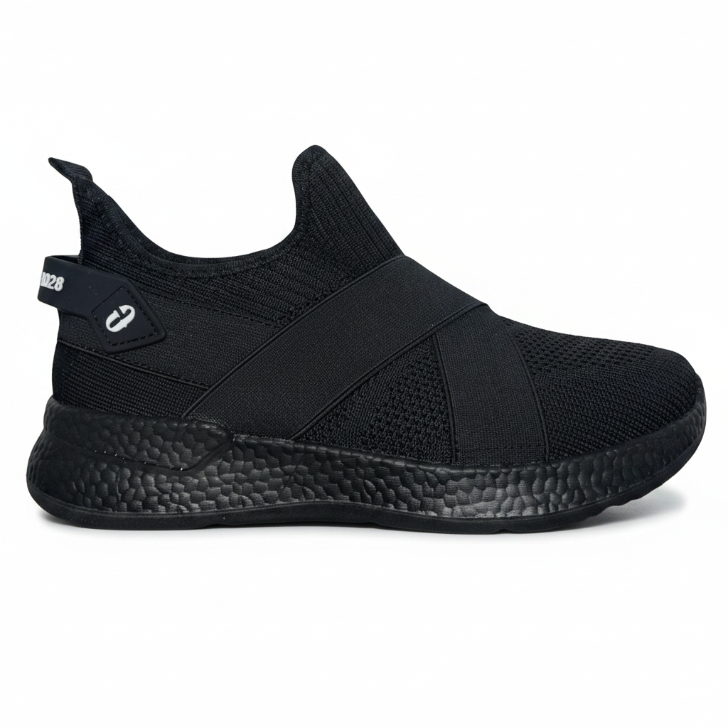Men slip on criss cross strap sneakers in black color side view