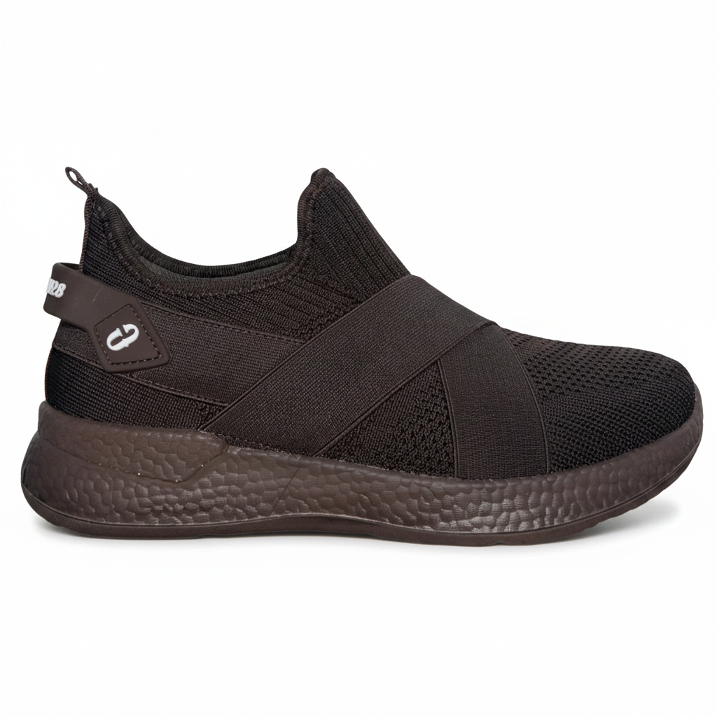 Men slip on criss cross strap sneakers in brown color side view