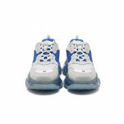 Chunky platform sneakers for men in white and blue front view showing size 39 detailing