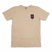 Beige men's crew neck short sleeve T-shirt with insignia chest patch