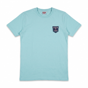 Mint green men's crew neck short sleeve T-shirt with shield chest patch