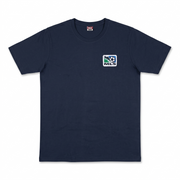 Navy blue men's crew neck short sleeve T-shirt with soccer crest patch