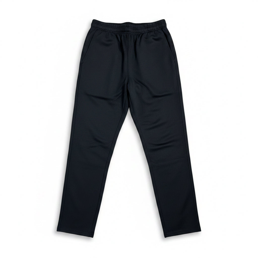 Back views of mens dark grey casual sweatpants featuring an adjustable drawstring waistband and side pockets