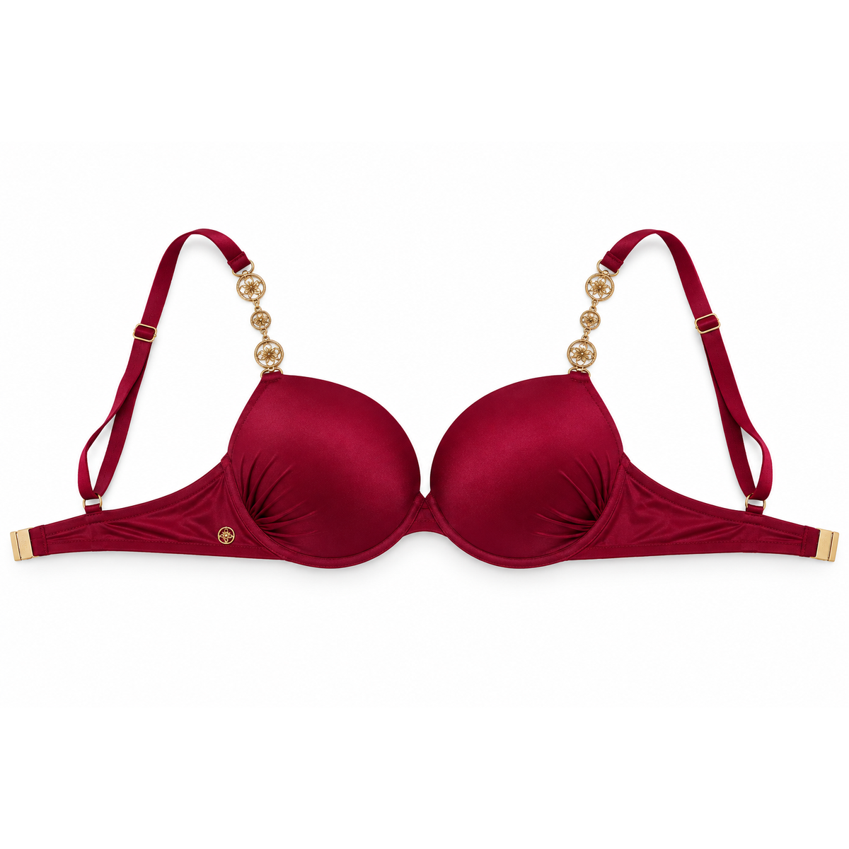 Women's Burgundy Super Push-Up Bra with Gold Chain Straps