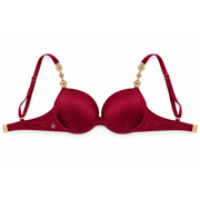 Women's Burgundy Super Push-Up Bra with Gold Chain Straps