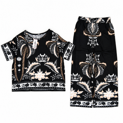 M&N Women's Printed Two-Piece Short Sleeve Top & Wide-Leg Pants Set