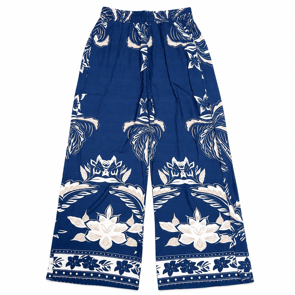 M&N women's blue wide-leg pants with tropical floral print