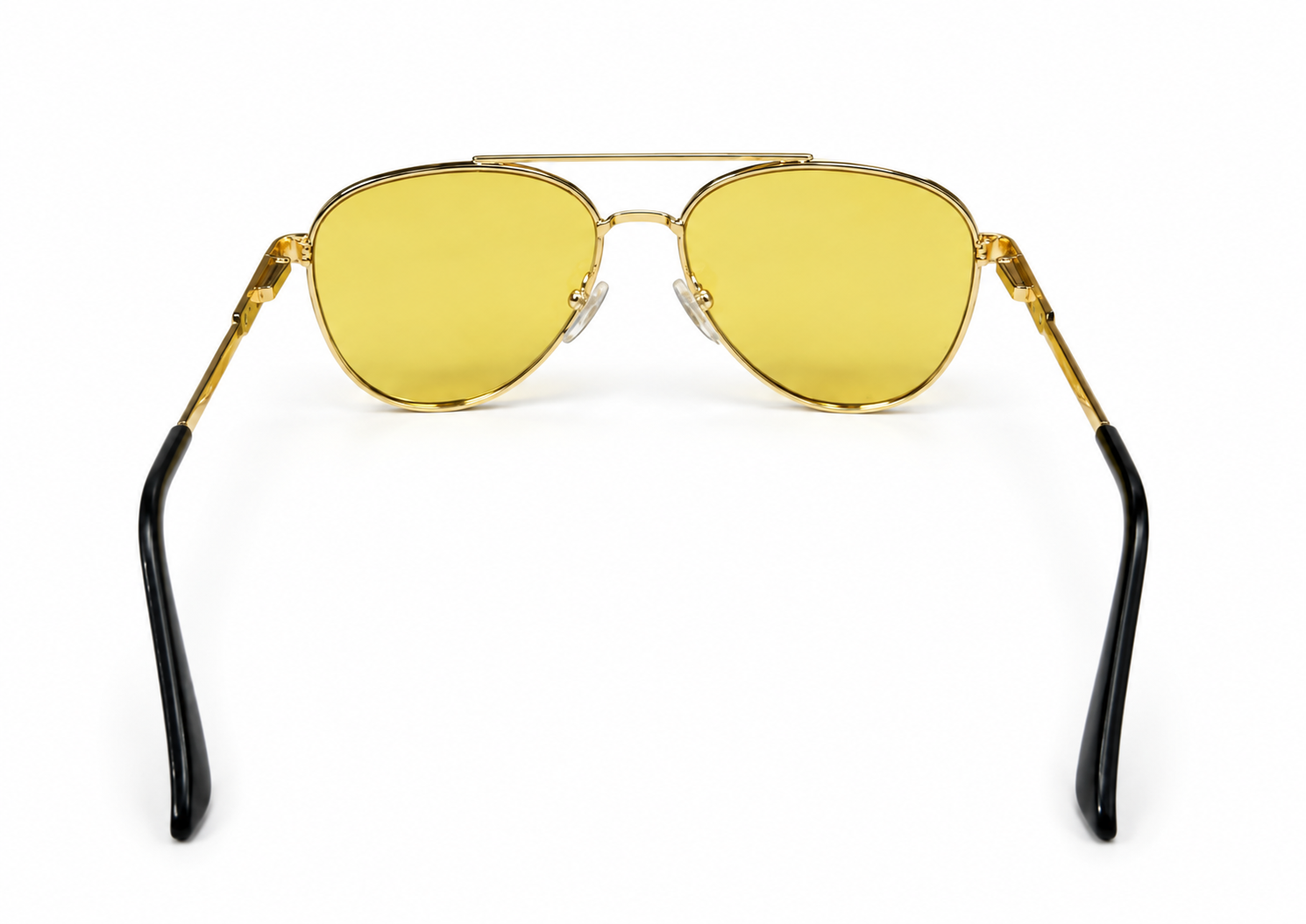 RUMANAH gold frame aviator sunglasses with yellow lenses back view showing temple arms