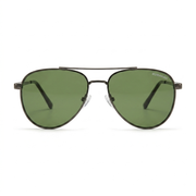 A pair of aviator-style sunglasses with dark green lenses and a thin dark metal frame, shown against a plain white background. The brand name 'HONHAI' is printed on the upper corner of the right lens.