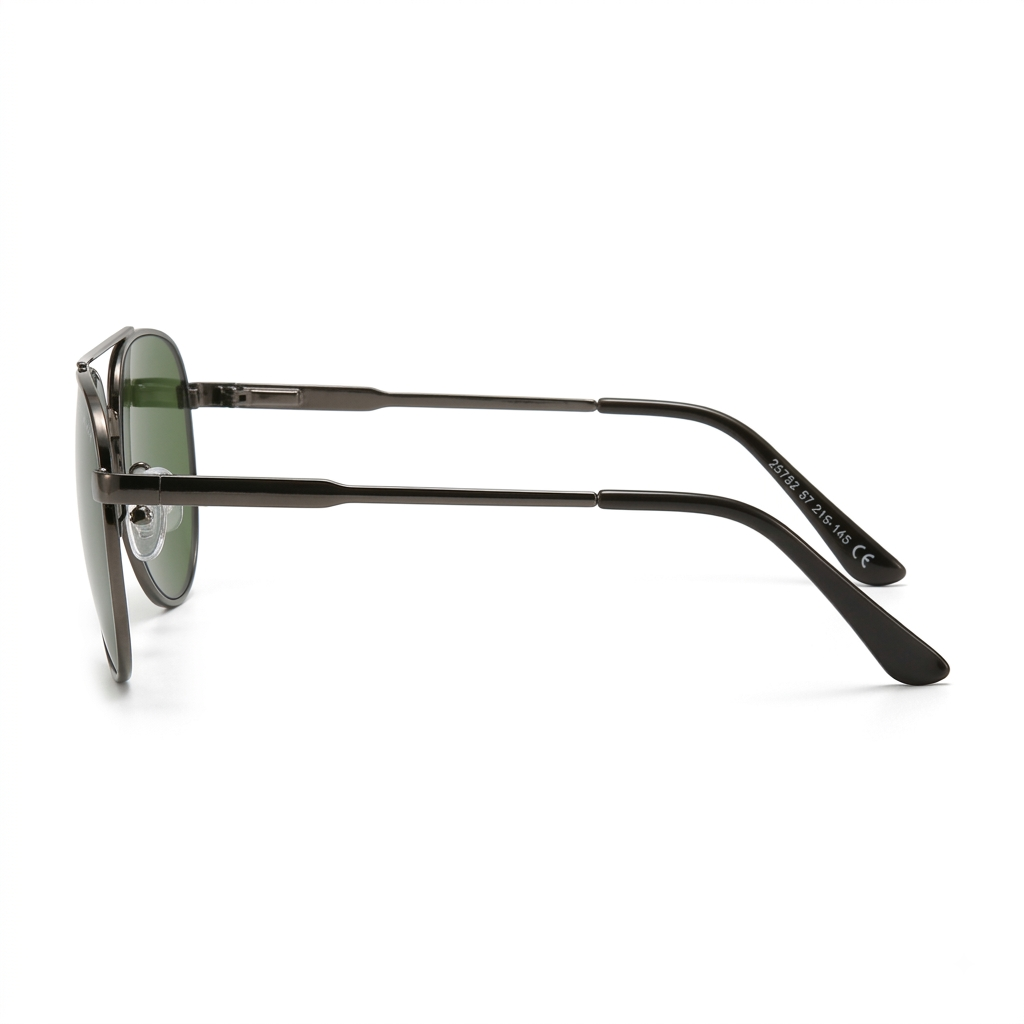 Sunglasses with blue lenses and dark blue frame on a white background