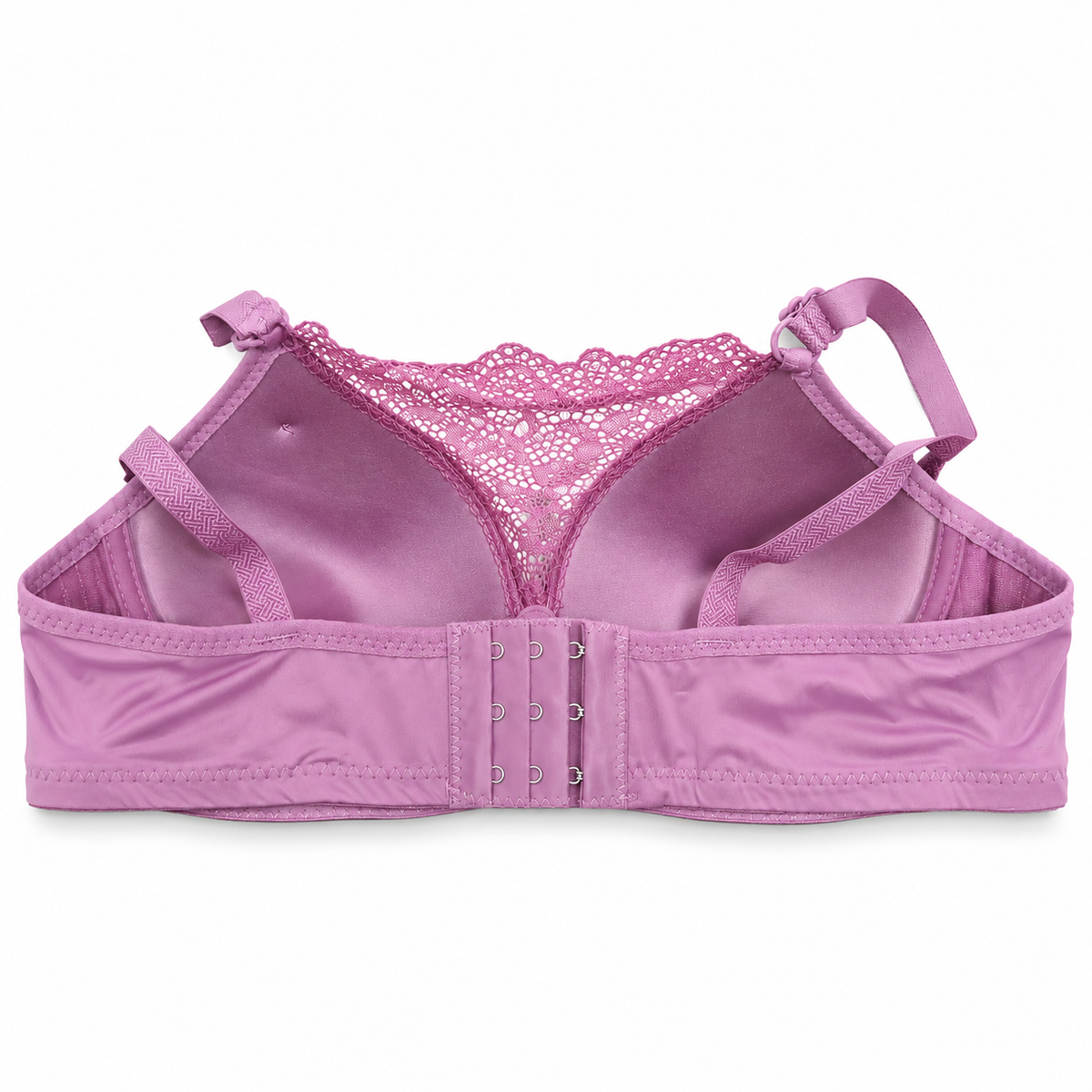 Back view of Shifangce women's mauve pink lace padded bra with adjustable straps and hook-and-eye closure