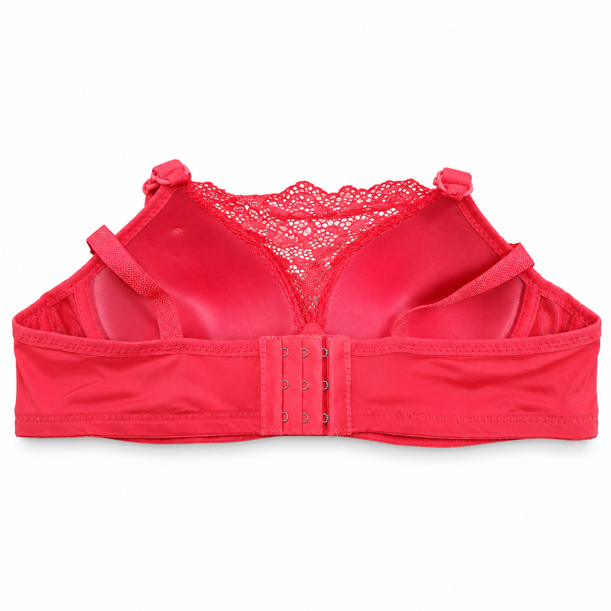 Back view of Shifangce women's red lace padded bra with adjustable straps and hook-and-eye closure