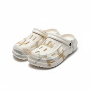 Unisex off-white camouflage casual clogs with ventilated upper, rounded toe and movable heel straps – pair view