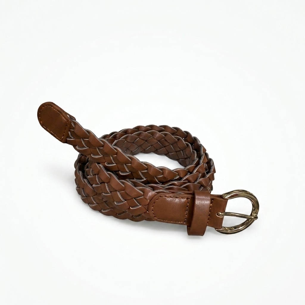Brown women's braided belt top view