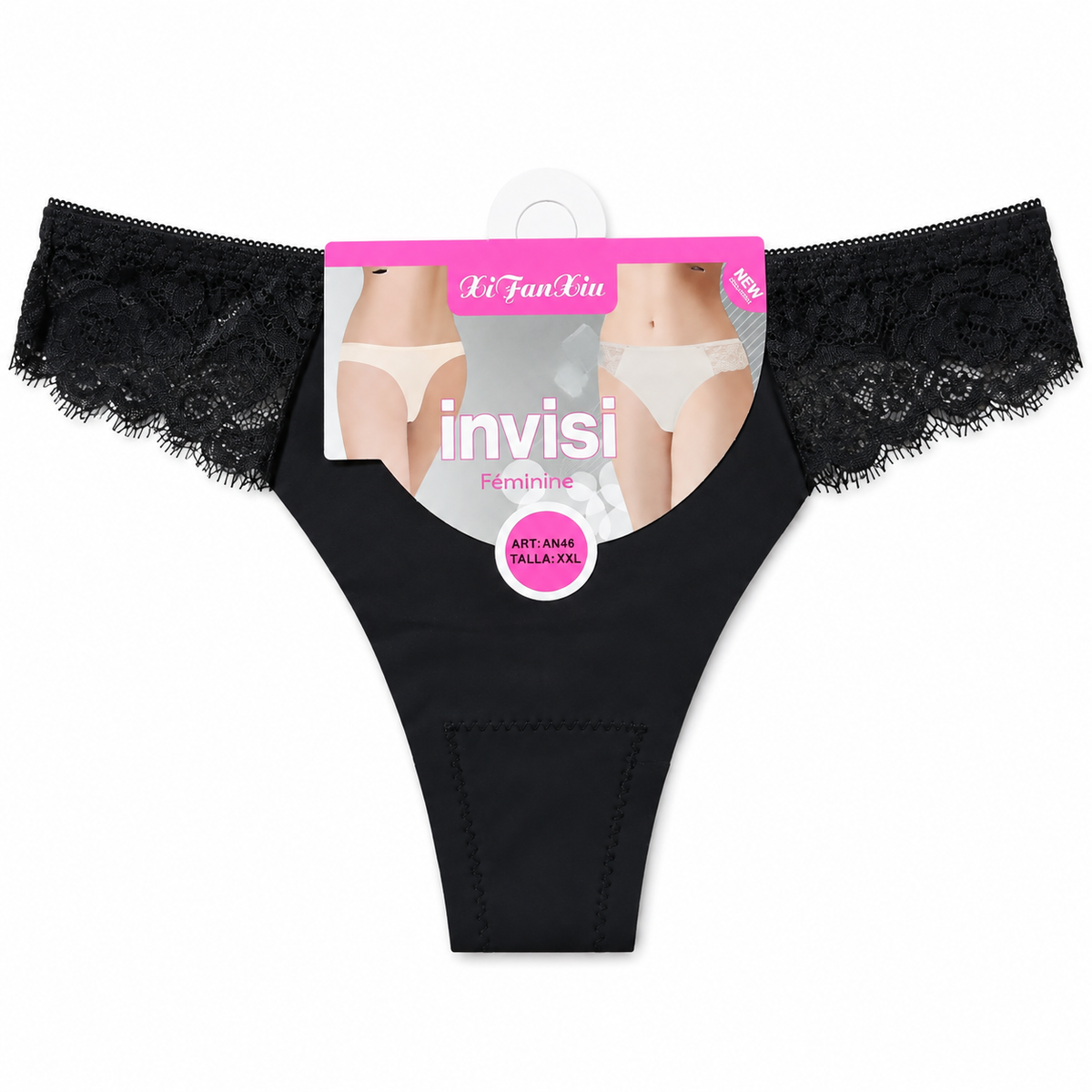 Women’s black lace-trim brief panty front view