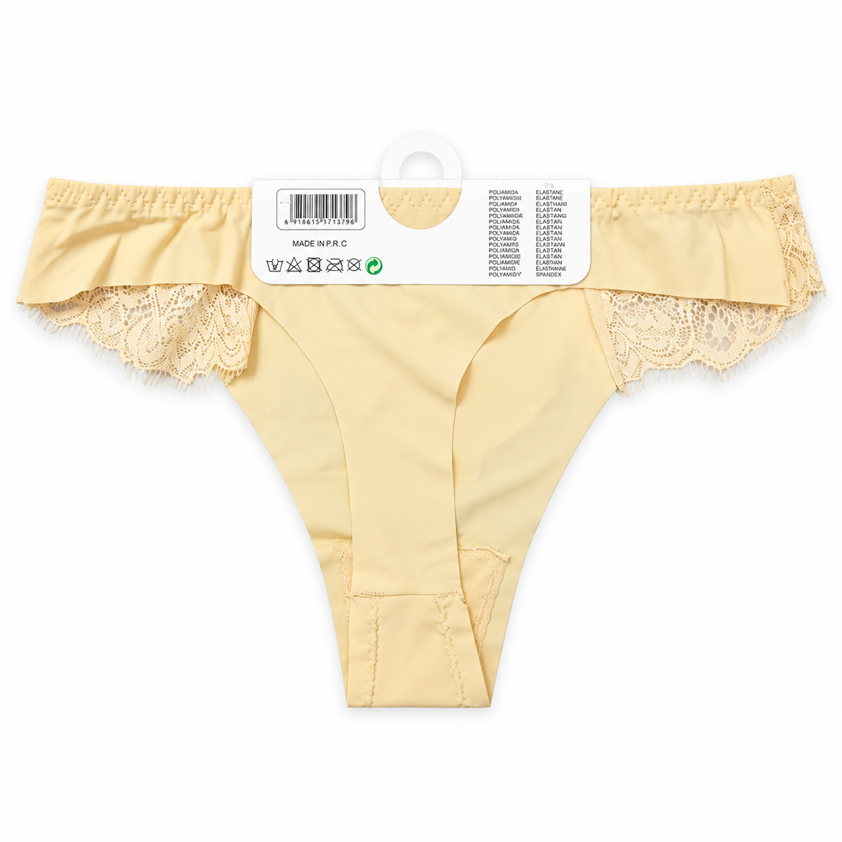 Women’s cream lace-trim brief panty back view