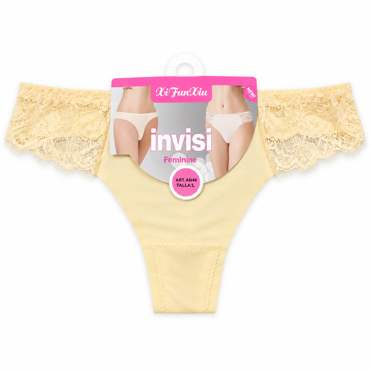 Women’s cream lace-trim brief panty front view