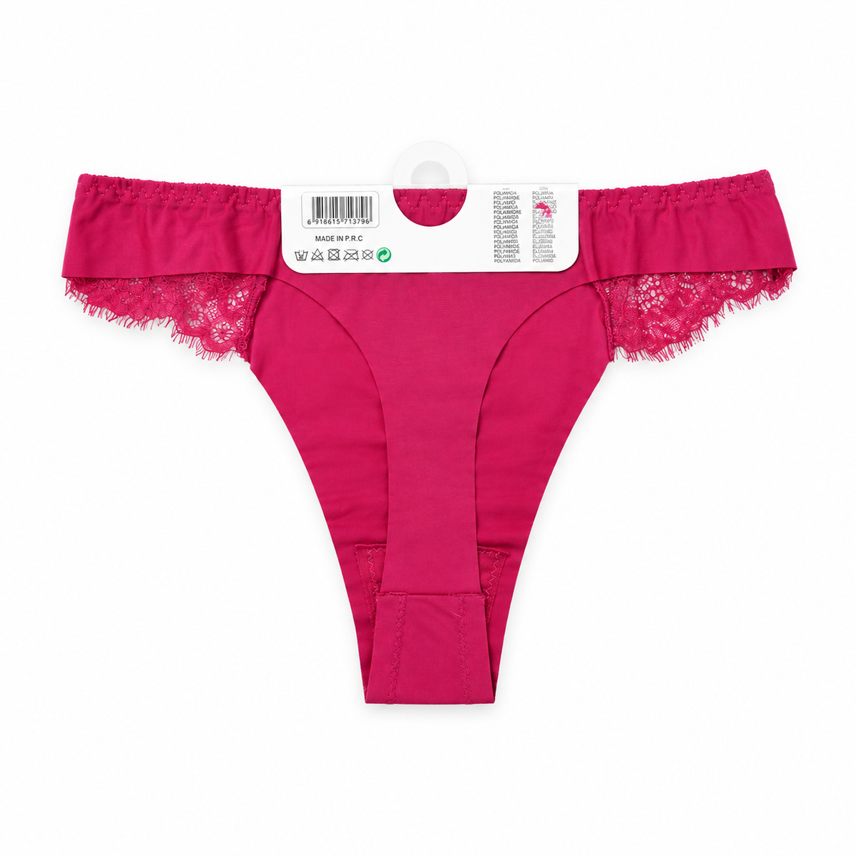 Women's fuchsia pink lace-trim seamless brief panty back view