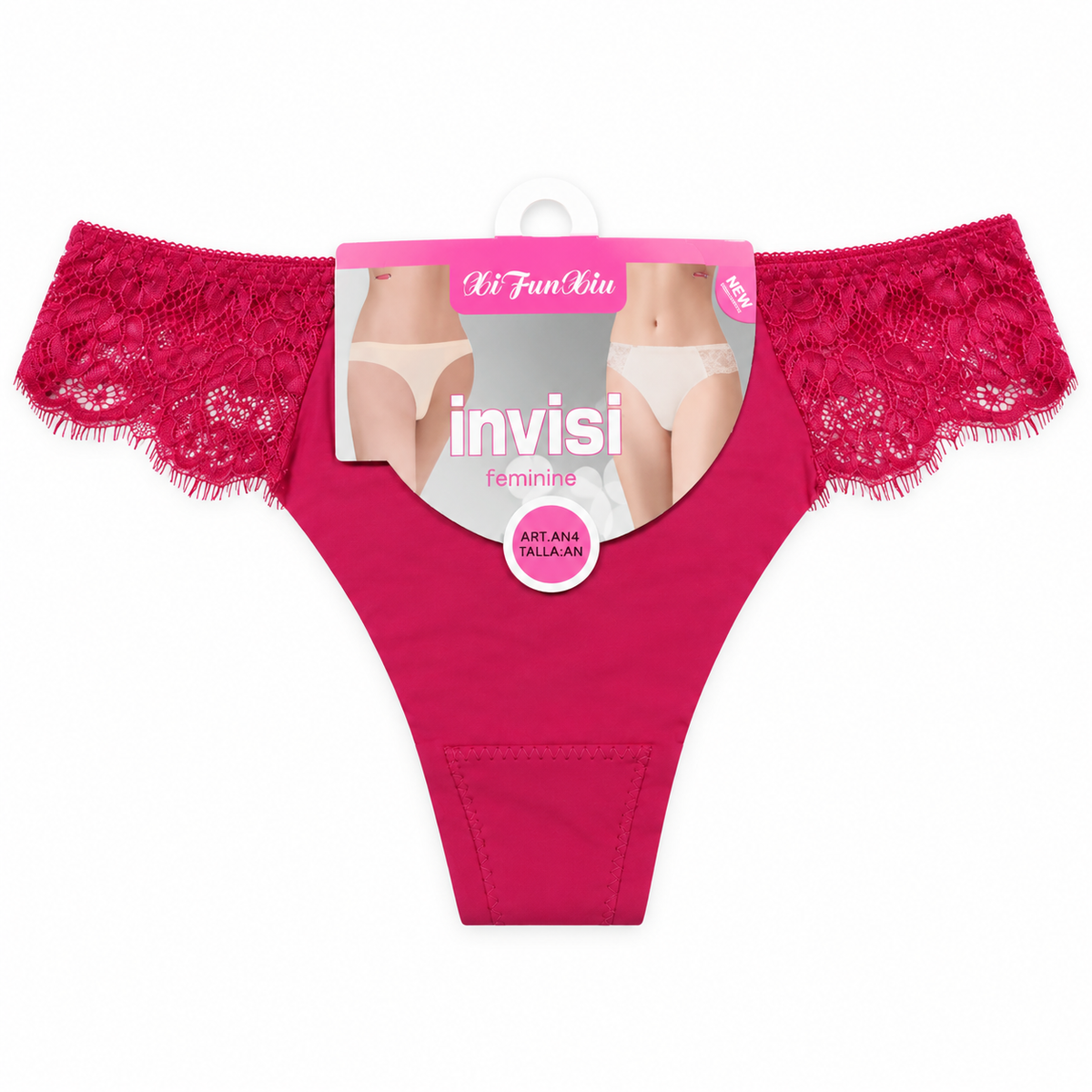 Women's fuchsia pink lace-trim seamless brief panty front view