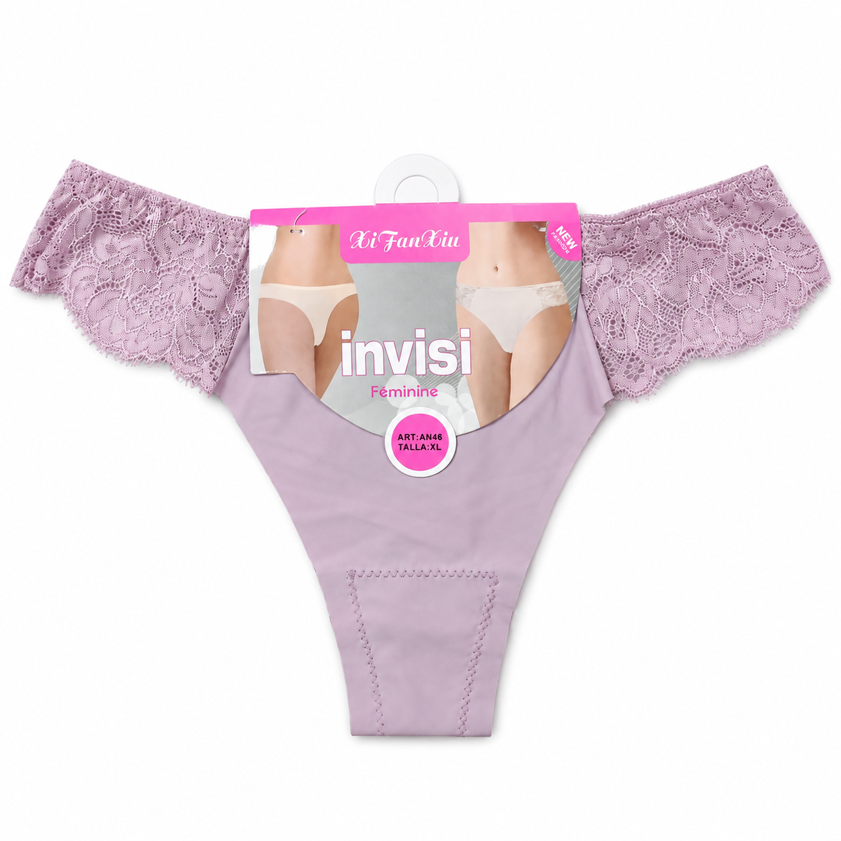 Women’s lilac lace-trim brief panty front view