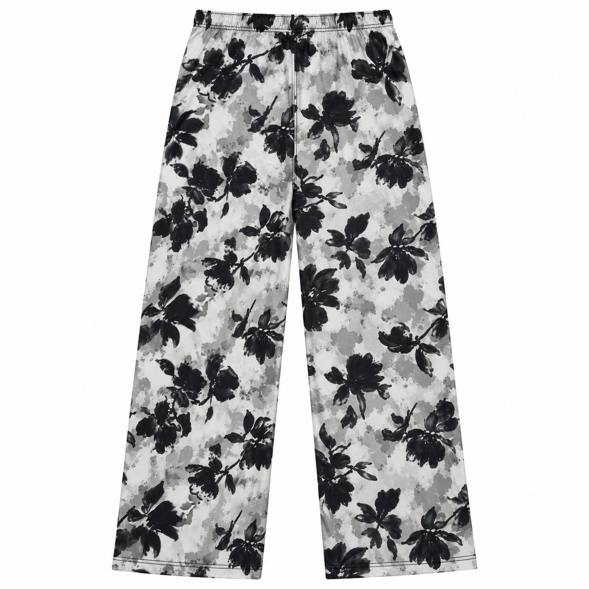 Women’s monochrome floral print wide-leg pants back view