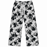 Women’s black grey and white floral print wide-leg pants front view