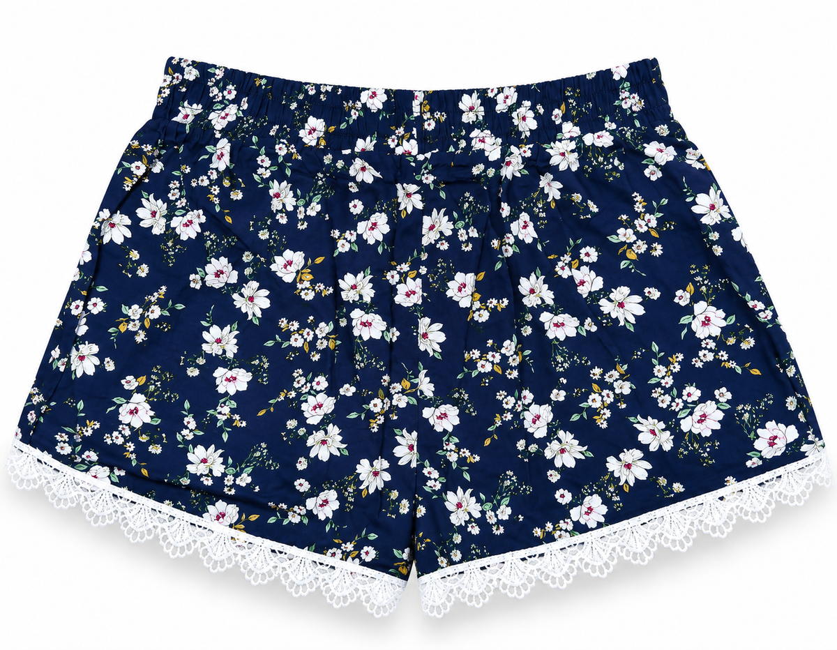 womens-navy-floral-lounge-shorts-back