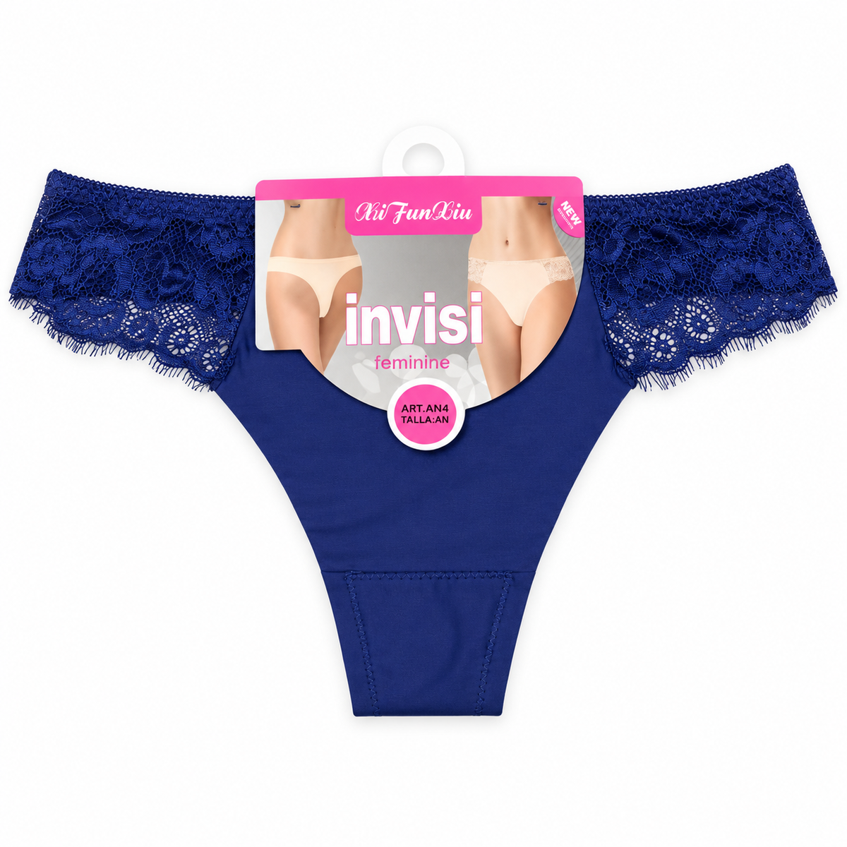 Women’s royal blue lace-trim brief panty front view