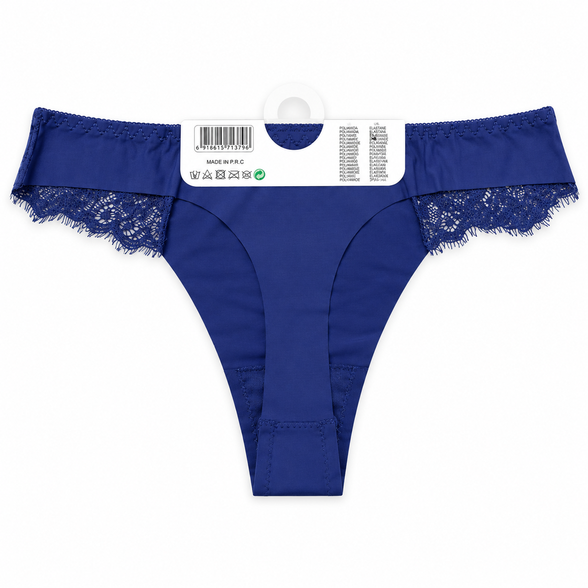 Women’s royal blue lace-trim brief panty back view