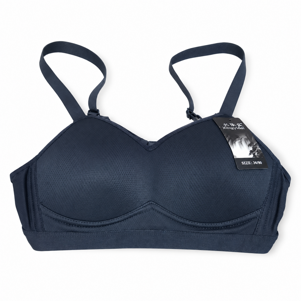 Women's dark navy strapless convertible padded bra with detachable straps