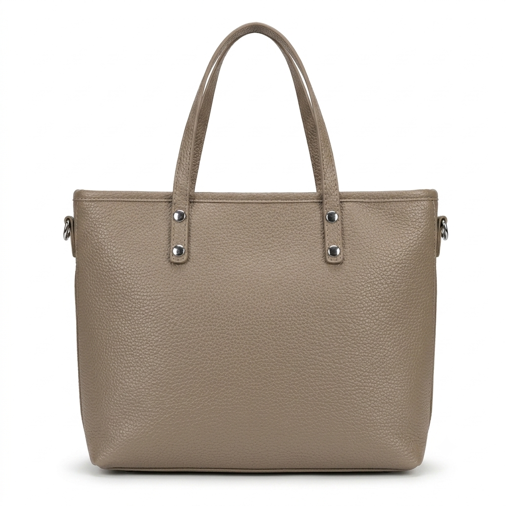 view of a textured tote bag for women in brown color on a white background