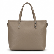 view of a textured tote bag for women in brown color on a white background